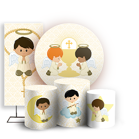 Capas Painel Redondo Trio Cilindro e Faixa Lateral Sublimado - Batizado