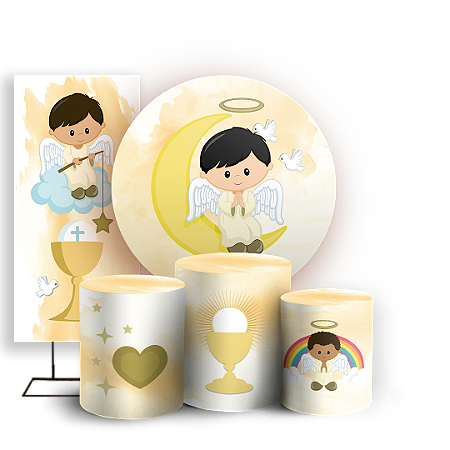 Capas Painel Redondo Trio Cilindro e Faixa Lateral Sublimado - Batizado