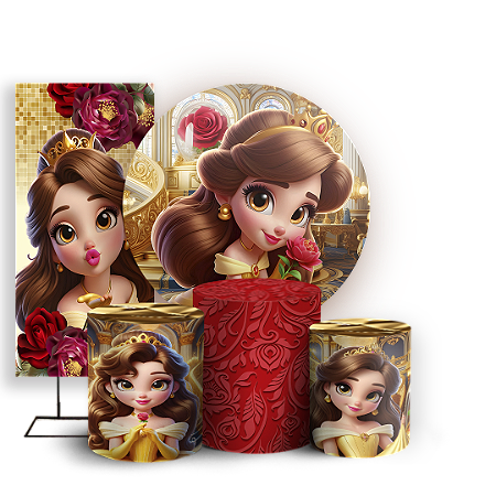 Capas Painel Redondo Trio Cilindro e Faixa Lateral Sublimado - Princesa Bela