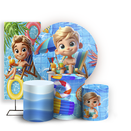 Capas Painel Redondo Trio Cilindro e Faixa Lateral Sublimado - Pool Party