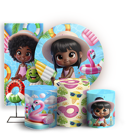 Capas Painel Redondo Trio Cilindro e Faixa Lateral Sublimado - Pool Party