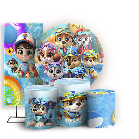 Capas Painel Redondo Trio Cilindro e Faixa Lateral Sublimado - Patrulha Canina