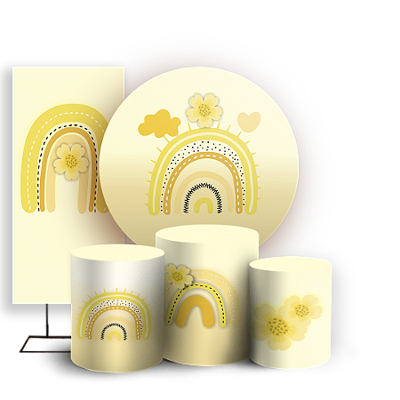 Capas Painel Redondo Trio Cilindro e Faixa Lateral Sublimado - Arco Iris Boho