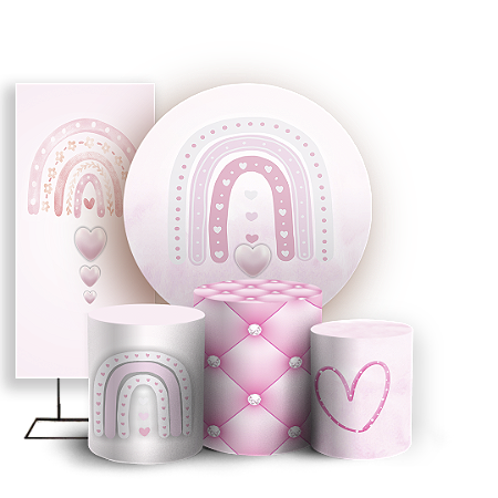 Capas Painel Redondo Trio Cilindro e Faixa Lateral Sublimado - Arco Iris Boho