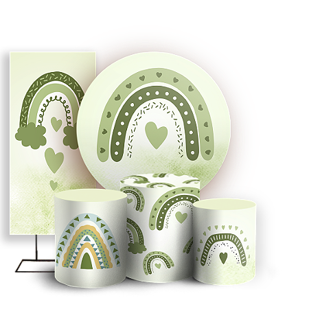 Capas Painel Redondo Trio Cilindro e Faixa Lateral Sublimado - Arco Iris Boho