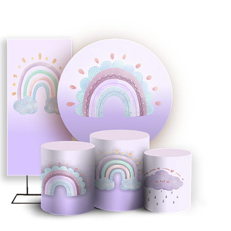 Capas Painel Redondo Trio Cilindro e Faixa Lateral Sublimado - Arco Iris Boho
