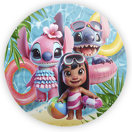 Capa Painel Redondo Sublimado - Stitch Pool Party