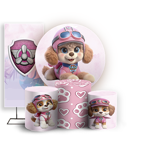 Capas Painel Redondo Trio Cilindro e Faixa Lateral Sublimado - Patrulha Canina