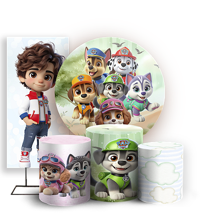 Capas Painel Redondo Trio Cilindro e Faixa Lateral Sublimado - Patrulha Canina