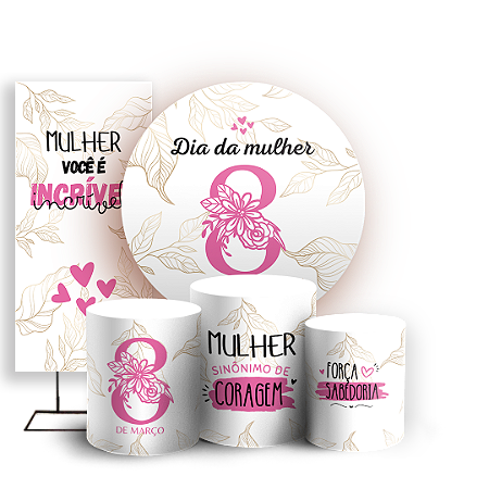 Capas Painel Redondo Trio Cilindro e Faixa Lateral Sublimado - Dia da Mulher