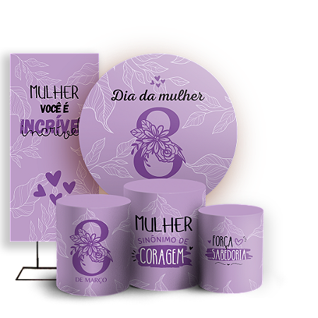 Capas Painel Redondo Trio Cilindro e Faixa Lateral Sublimado - Dia da Mulher