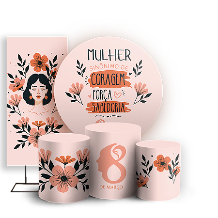 Capas Painel Redondo Trio Cilindro e Faixa Lateral Sublimado - Dia da Mulher