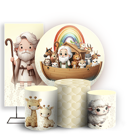 Capas Painel Redondo Trio Cilindro e Faixa Lateral Sublimado - Arca De Noé