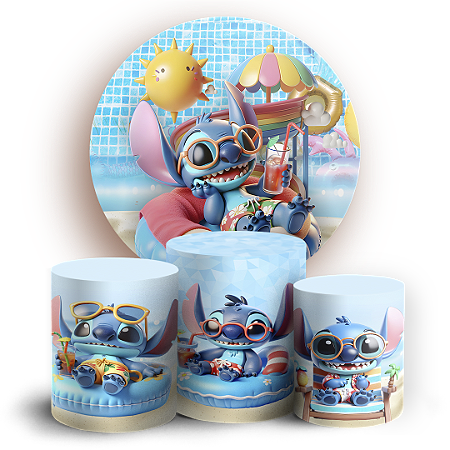 Capas Painel Redondo e Trio Cilindro Sublimado - Stitch Pool Party