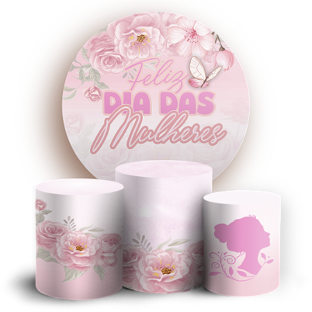 Capas Painel Redondo e Trio Cilindro Sublimado - Dia Das Mulheres