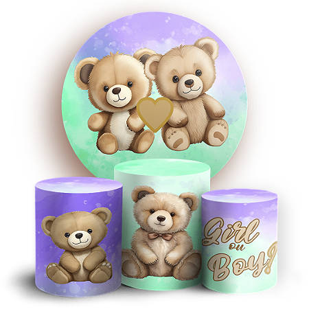 Capas Painel Redondo e Trio Cilindro Sublimado - Chá Revelação