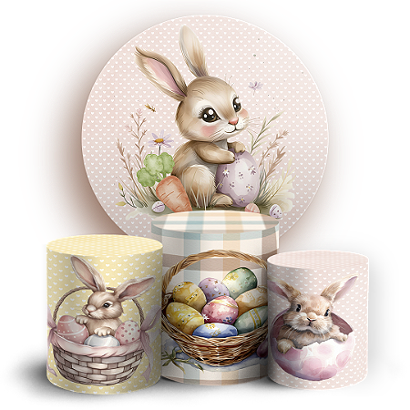 Capas Painel Redondo e Trio Cilindro Sublimado - Páscoa