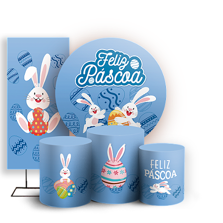 Capas Painel Redondo Trio Cilindro e Faixa Lateral Sublimado - Páscoa