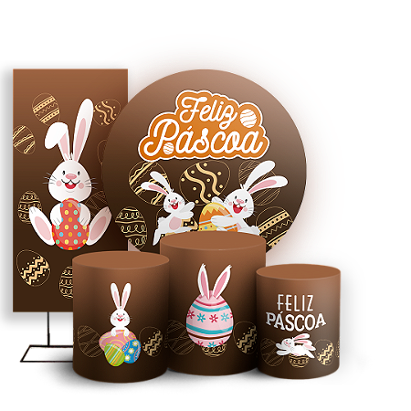 Capas Painel Redondo Trio Cilindro e Faixa Lateral Sublimado - Páscoa