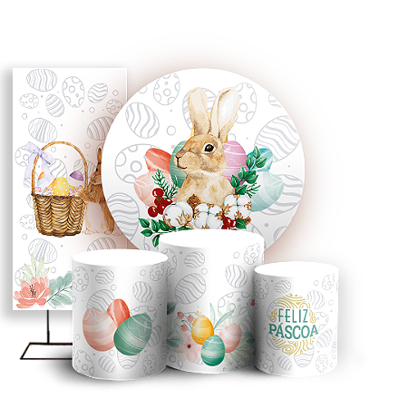 Capas Painel Redondo Trio Cilindro e Faixa Lateral Sublimado - Páscoa