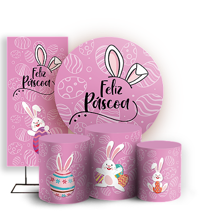 Capas Painel Redondo Trio Cilindro e Faixa Lateral Sublimado - Páscoa