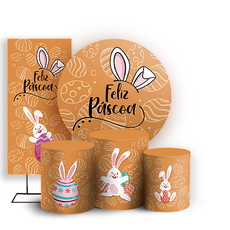Capas Painel Redondo Trio Cilindro e Faixa Lateral Sublimado - Páscoa