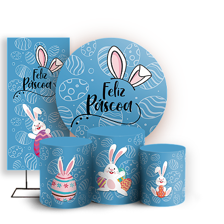 Capas Painel Redondo Trio Cilindro e Faixa Lateral Sublimado - Páscoa