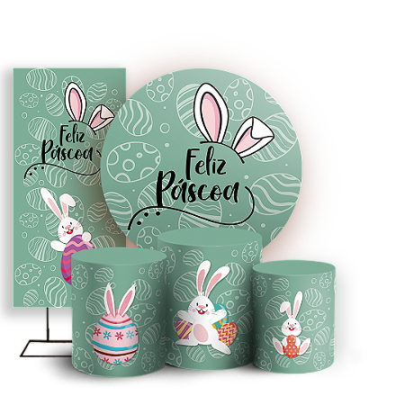 Capas Painel Redondo Trio Cilindro e Faixa Lateral Sublimado - Páscoa