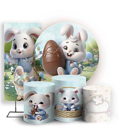 Capas Painel Redondo Trio Cilindro e Faixa Lateral Sublimado - Páscoa