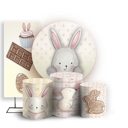 Capas Painel Redondo Trio Cilindro e Faixa Lateral Sublimado - Páscoa