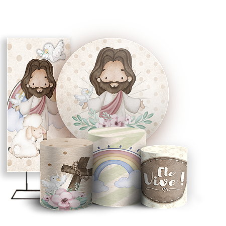 Capas Painel Redondo Trio Cilindro e Faixa Lateral Sublimado - Páscoa