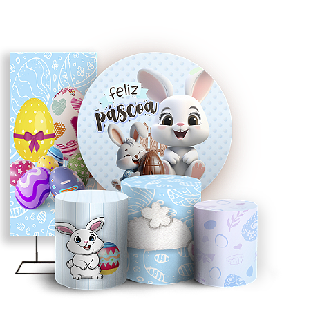 Capas Painel Redondo Trio Cilindro e Faixa Lateral Sublimado - Páscoa