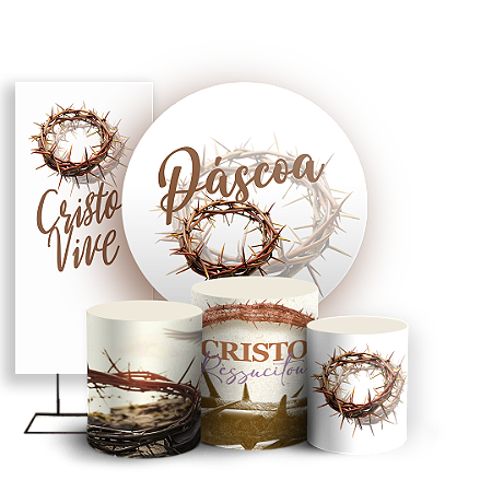 Capas Painel Redondo Trio Cilindro e Faixa Lateral Sublimado - Páscoa