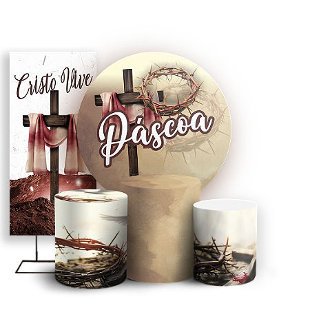 Capas Painel Redondo Trio Cilindro e Faixa Lateral Sublimado - Páscoa