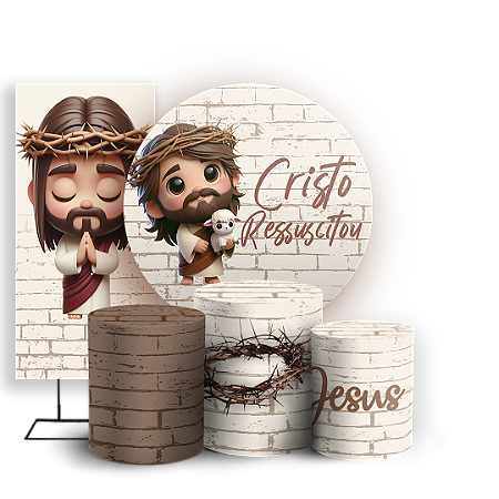 Capas Painel Redondo Trio Cilindro e Faixa Lateral Sublimado - Páscoa