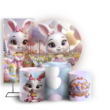 Capas Painel Redondo Trio Cilindro e Faixa Lateral Sublimado - Páscoa