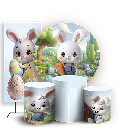 Capas Painel Redondo Trio Cilindro e Faixa Lateral Sublimado - Páscoa