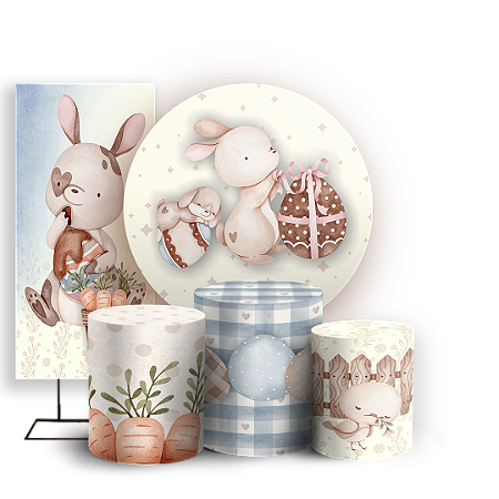 Capas Painel Redondo Trio Cilindro e Faixa Lateral Sublimado - Páscoa