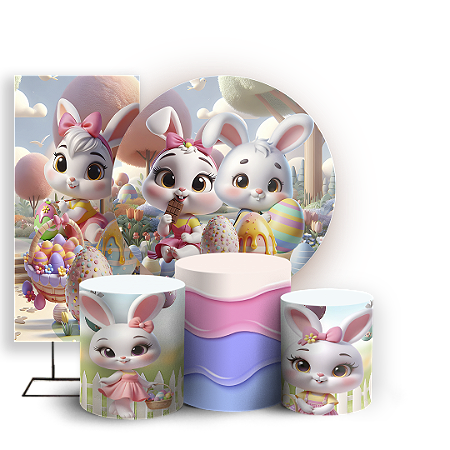 Capas Painel Redondo Trio Cilindro e Faixa Lateral Sublimado - Páscoa