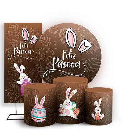 Capas Painel Redondo Trio Cilindro e Faixa Lateral Sublimado - Páscoa