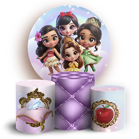 Capas Painel Redondo e Trio Cilindro Sublimado - Princesas