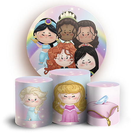 Capas Painel Redondo e Trio Cilindro Sublimado - Princesas