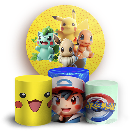 Capas Painel Redondo e Trio Cilindro Sublimado - Pokemon