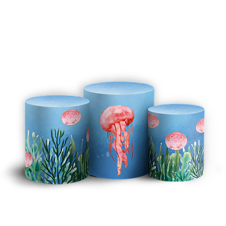 Capas Trio Cilindro Sublimado Vest Facil - Fundo Do Mar