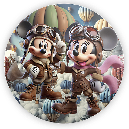 Capa Painel Redondo Sublimado - Mickey Aviador