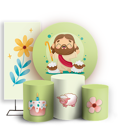 Capas Painel Redondo Trio Cilindro e Faixa Lateral Sublimado - Pascoa