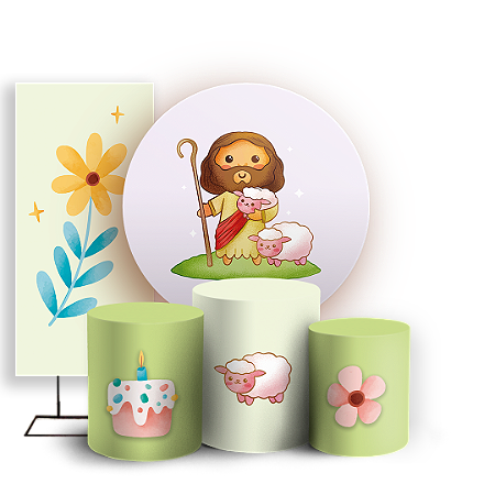 Capas Painel Redondo Trio Cilindro e Faixa Lateral Sublimado - Pascoa