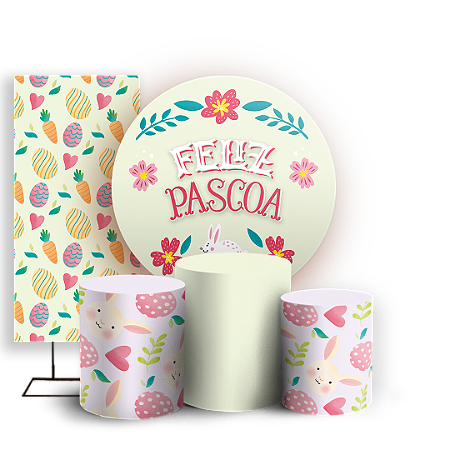 Capas Painel Redondo Trio Cilindro e Faixa Lateral Sublimado - Pascoa