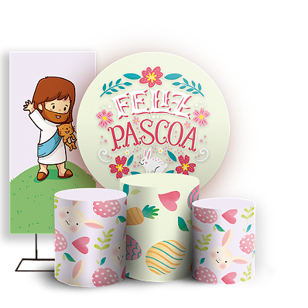 Capas Painel Redondo Trio Cilindro e Faixa Lateral Sublimado - Pascoa
