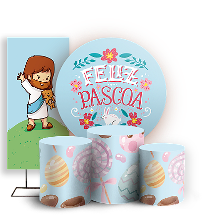 Capas Painel Redondo Trio Cilindro e Faixa Lateral Sublimado - Pascoa